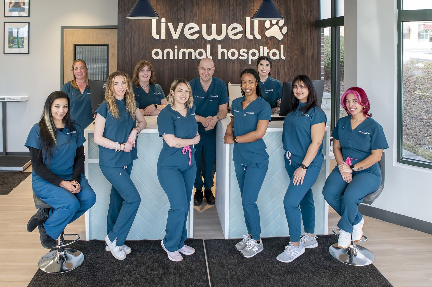 Diverse animal hospital team